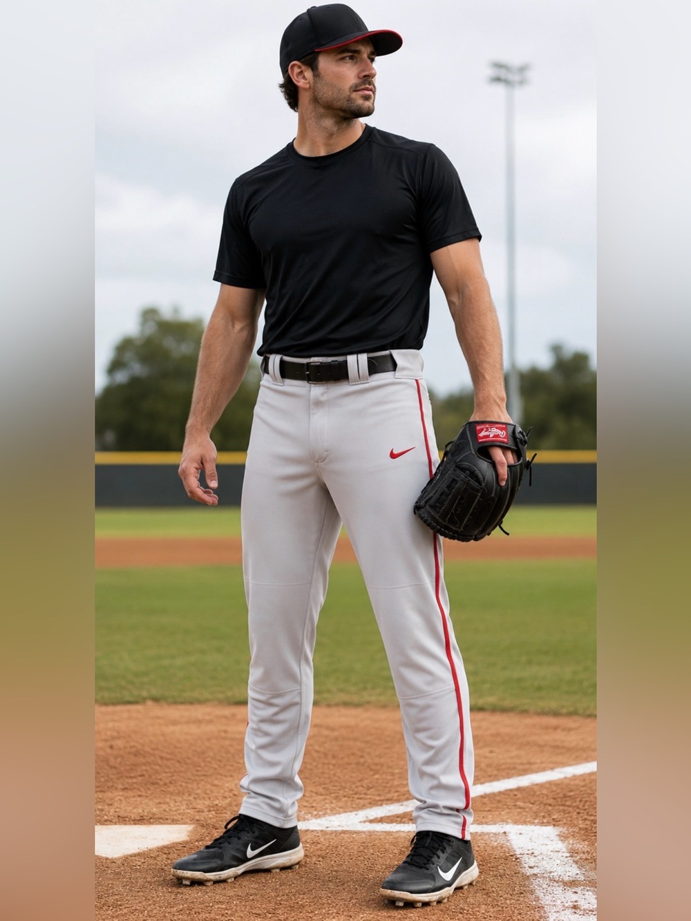 Nike Men’s White Baseball Pants with Red Side Piping
